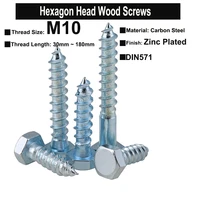 5pcs3pcs m10x30mm180mm carbon steel blue zinc plated hexagon head wood screws furniture self tapping screw din571