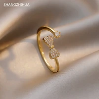 sweet small bow rings for womans female ins minority design cold wind high sense light luxury 2021 new girls rings trend