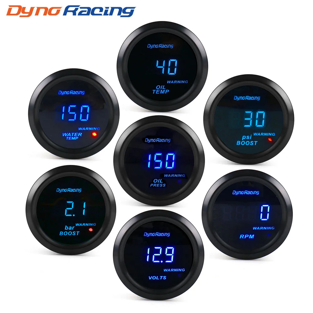 

Dynoracing 2" 52mm Car Digital Turbo Boost Gauge PSI BAR Water Temp Oil Temp Oil Pressure Gauge Voltmeter Tachometer Rpm gauge