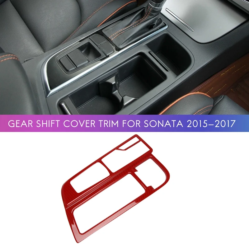 

Red Carbon Fiber Central Console Gear Shift Cover Panel Trim Decor Sticker for Hyundai Sonata 2015-2017