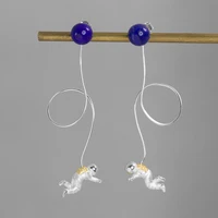 inature 925 sterling silver lapis lazuli space astronaut long tassel drop earrings for women fashion jewelry