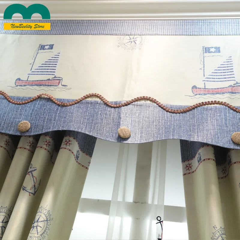 Голубые Мультяшные Детские занавески затеняющие оконные шторы с принтом для