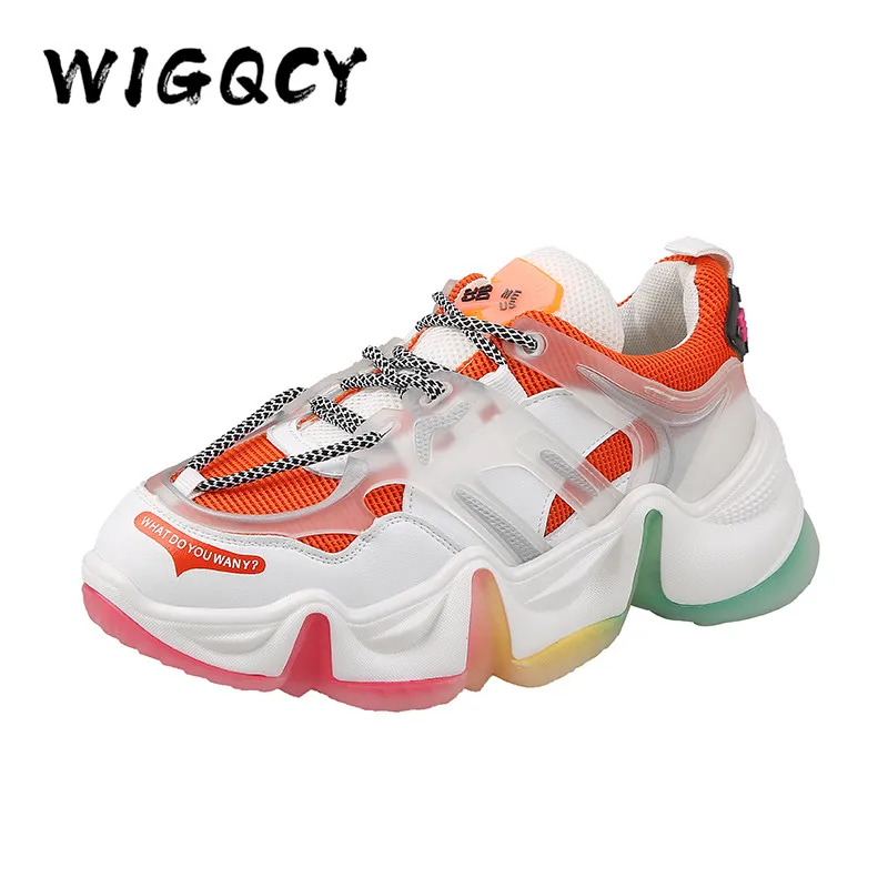 Кроссовки женские массивные Вулканизированная подошва дышащие радужного цвета