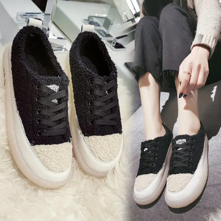 

Женские плюшевые кроссовки на платформе, зимние кроссовки с вулканизированной подошвой, Повседневная Теплая обувь для снега, 2021