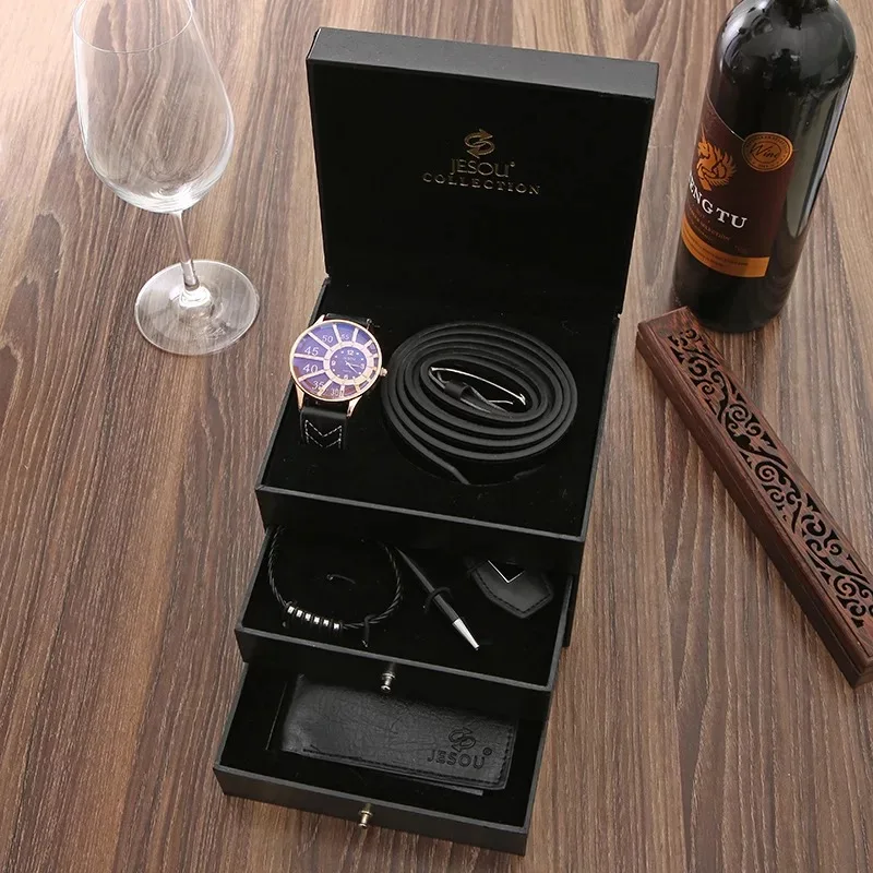 

Luxury Watch Men Set Gift Box Fashion Business Watch Leather Wallet Belt Men's Bracelet Keychain Ballpoint Pen Suit Present