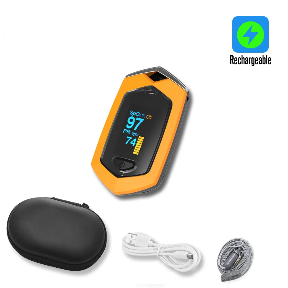 Orange-charging Yongrow медицинская перезаряжаемая цифровая пальцевая Пульсоксиметр измеритель насыщения крови кислородом палец SPO2 PR монитор - Цвет: Orange-charging