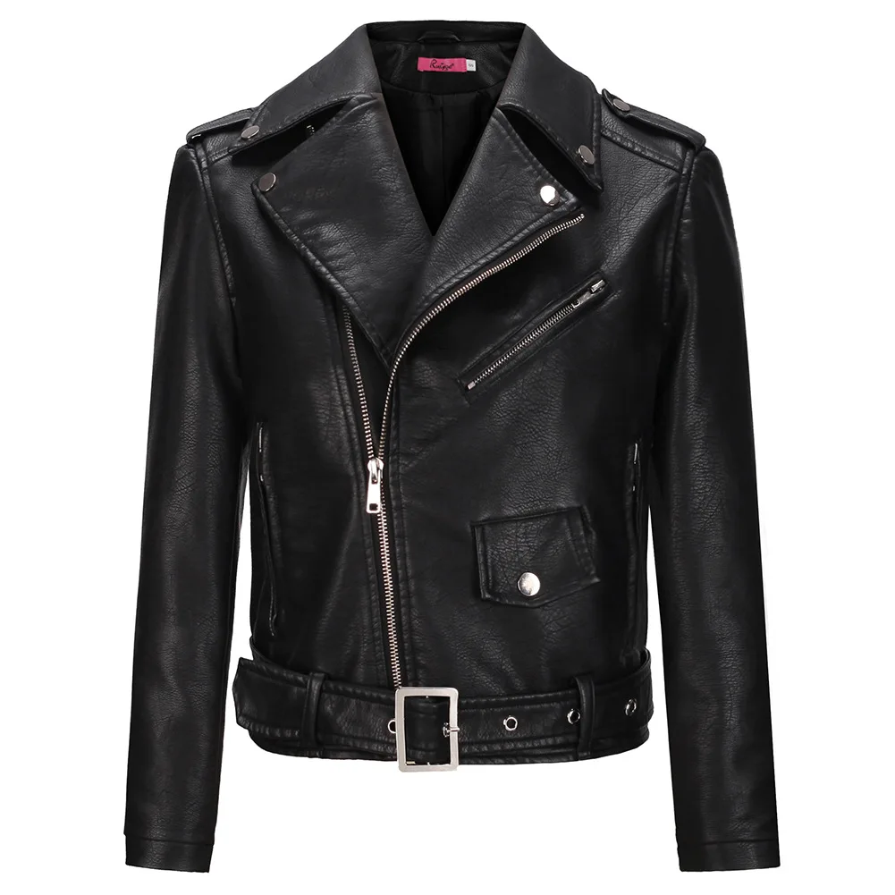 

Autumn and Winter 2019 New Women's Leather Clothing Women Motorcycle Coat Black Red Leather Short Length Jacket