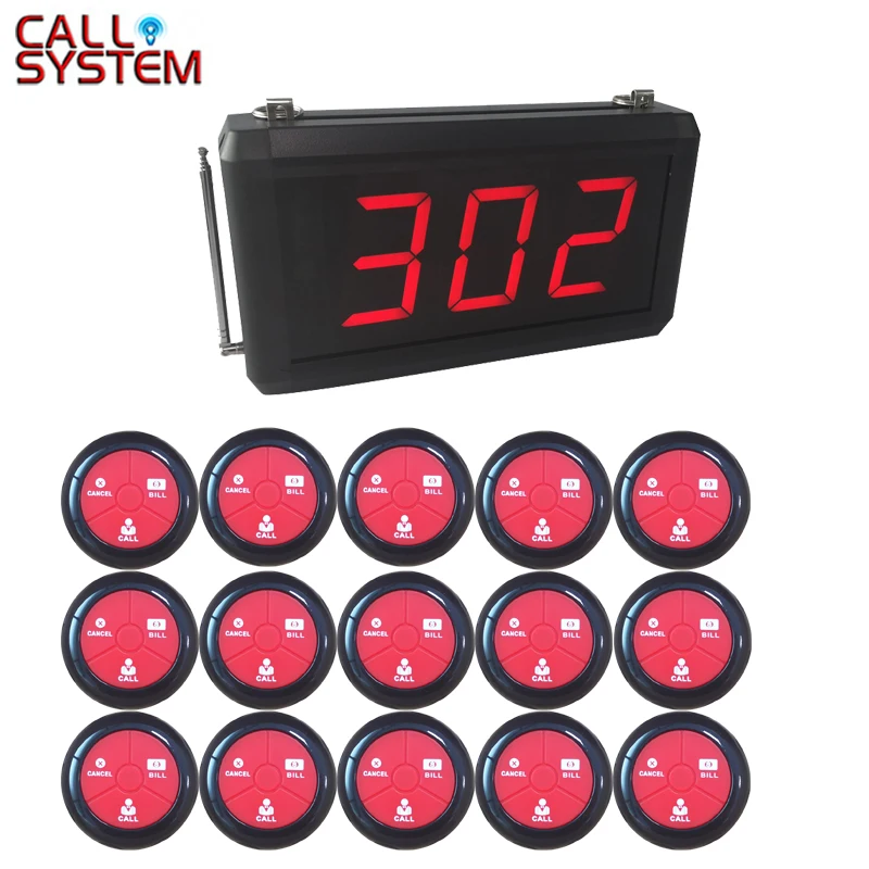 

Restaurant Waiter Calling System Wireless Table Bell Pagers 1 host receiver 15 Call Transmitters with Voice Broadcast