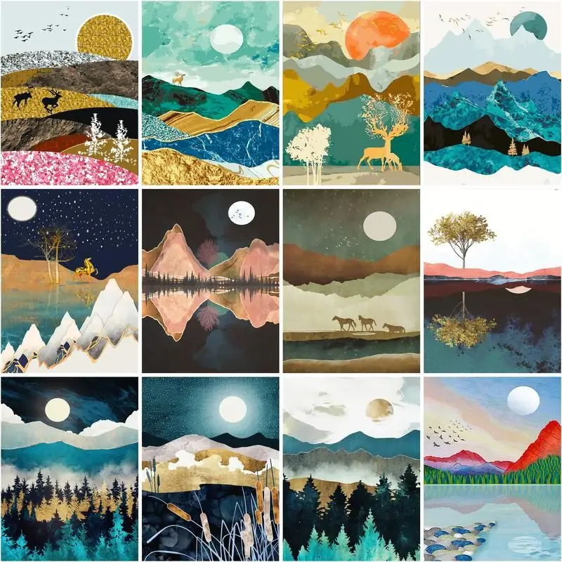 

GATYZTORY Diy Landscape Painting By Numbers Kits Acrylic Oil Paint By Numbers For Adults Colorful Mountain Scenery Home Decor