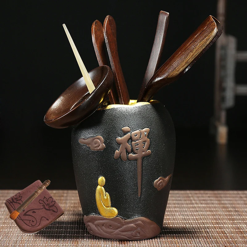 

Kung Fu Tea Set Tea Ceremony Little monk Tea Accessories Set Utensils Clip Needle Ceramic Cans Tea Scoop Strainers Six Gentleman