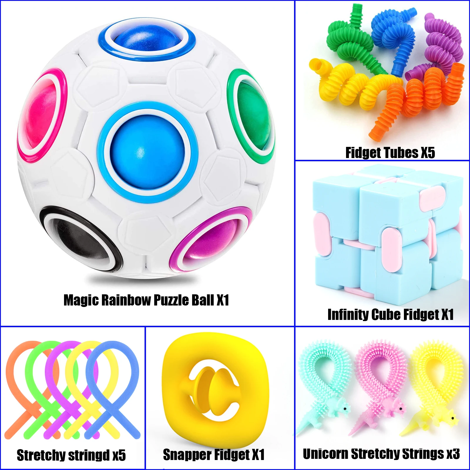 16 unids/caja Fidget Juguetes | Juguetes Fidget | Fidget juguetes juguete antiestr&eacute;s conjunto el&aacute;stico cuerdas Push regalo adultos ni&ntilde;os Squishy sensorial Anti estr&eacute;s Kit de socorro-4