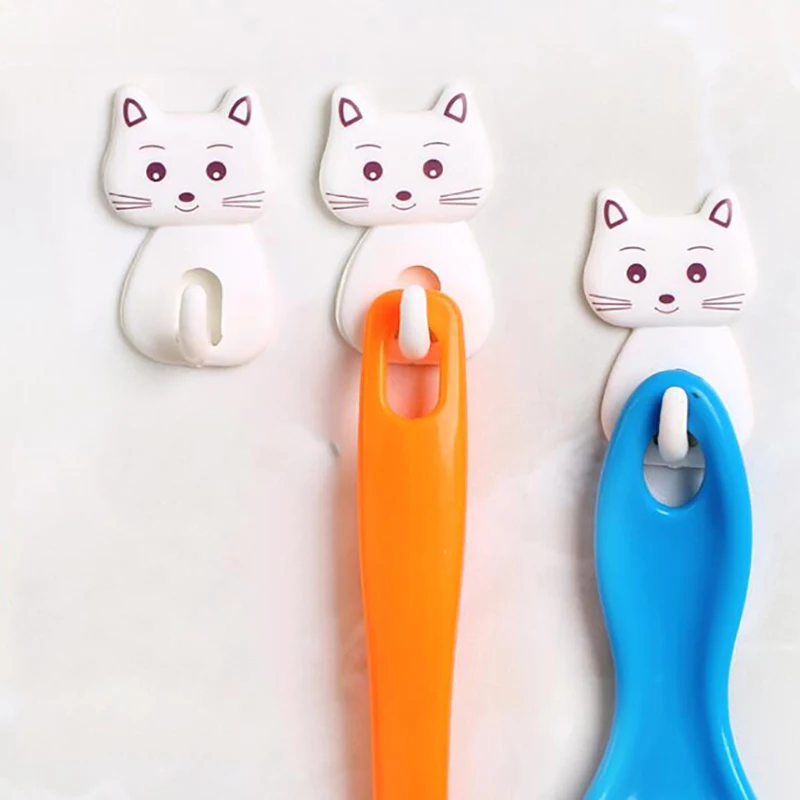 

3pcs Cat Pattern Self Adhesive Hooks for Kitchen Hanger Bathroom Storage Hook Stick on Wall Hanging Door Clothes Towel Racks