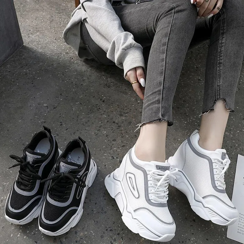 Модная женская повседневная обувь на платформе Сетчатая дышащая танкетке