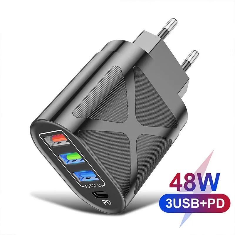 

Charger PD 48W 3USB Quick charger For iPhone 13 12 11 Xiaomi Samsung Huawei QC3.0 US EU Fast Charging plug Phone Charge Adapter