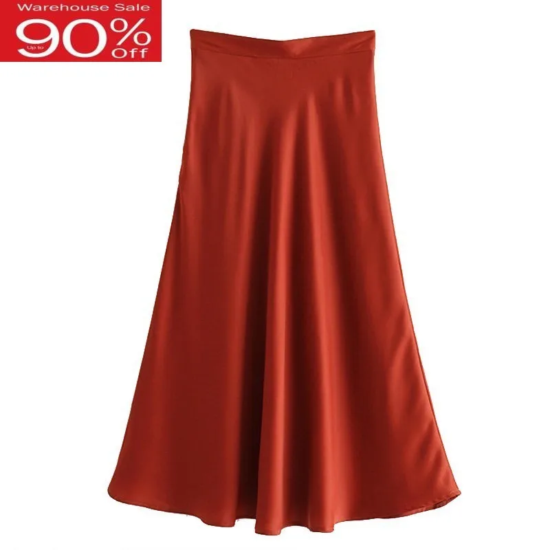 Летние атласные юбки с высокой талией женская элегантная трапециевидная юбка на