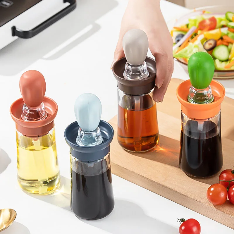 

Portable Glass Oil Bottle with Silicone Brush Grill Oil Brushes for Cooking Baking BBQ Kitchen Outdoor Barbecue Tools