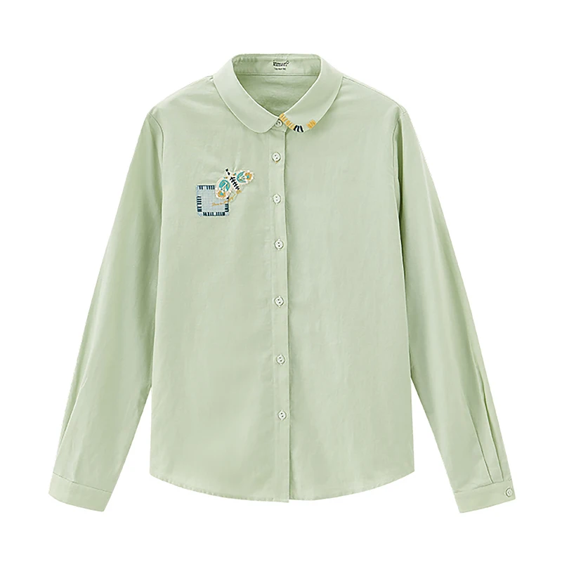 

INMAN 2021 Spring New Arrival Women's Cotton Linen Shirt Embroidered With Beads Antique And Versatile Long Sleeve Shirt