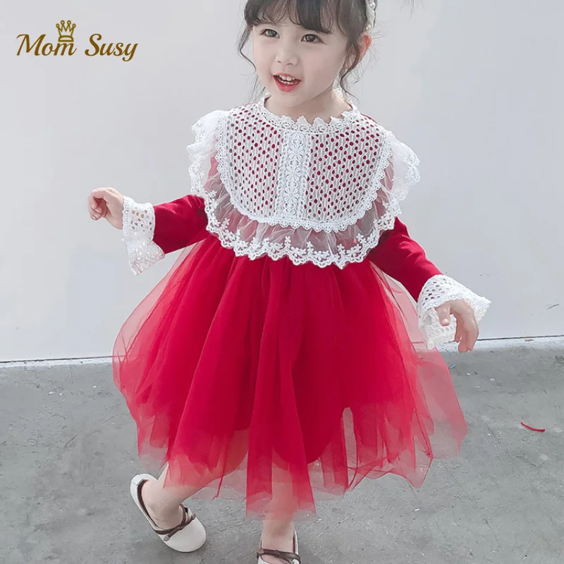 Кружевное платье принцессы для маленьких девочек Платье пачка из тюля с длинными