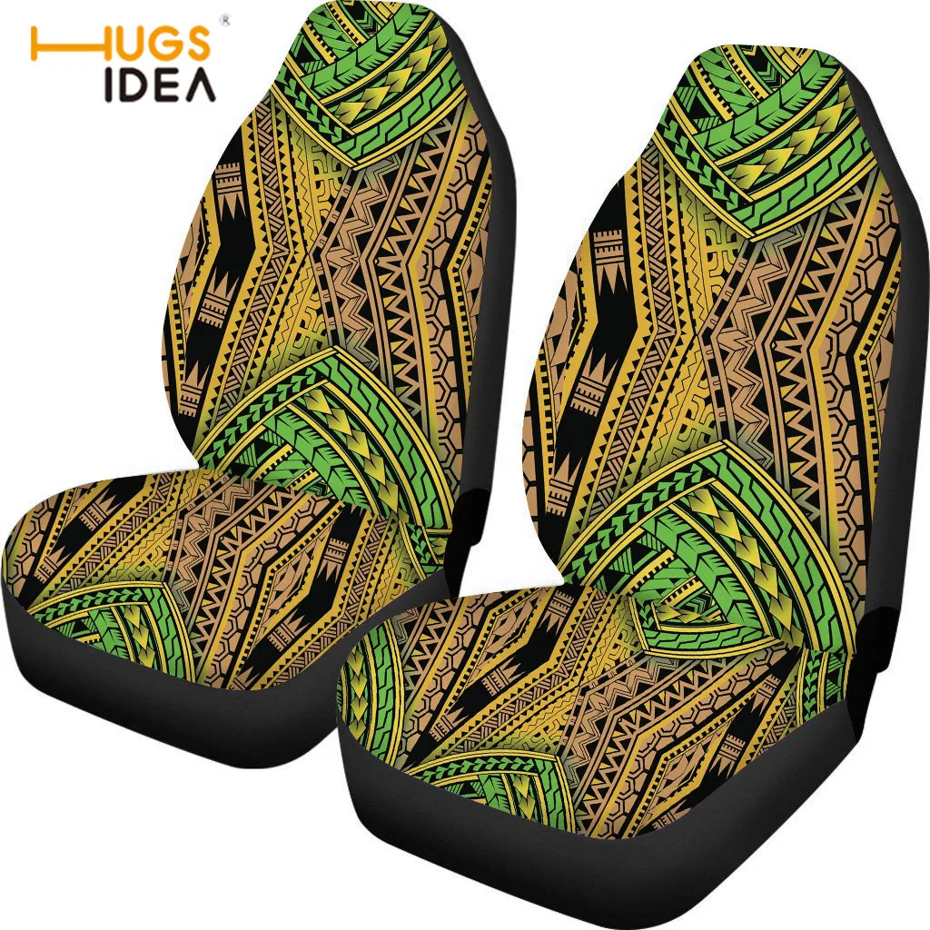 

HUGSIDEA 2Pcs Set Auto Front Seat Covers Tradition Polynesia Pattern Print Automotive Interior Accessories Wear-Resistant Pad