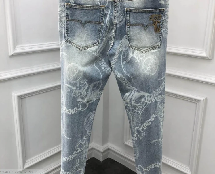 

2021 new fashion brand rose letter chain print pant jeans long luxury casual designer cotton famous pencil pant for men