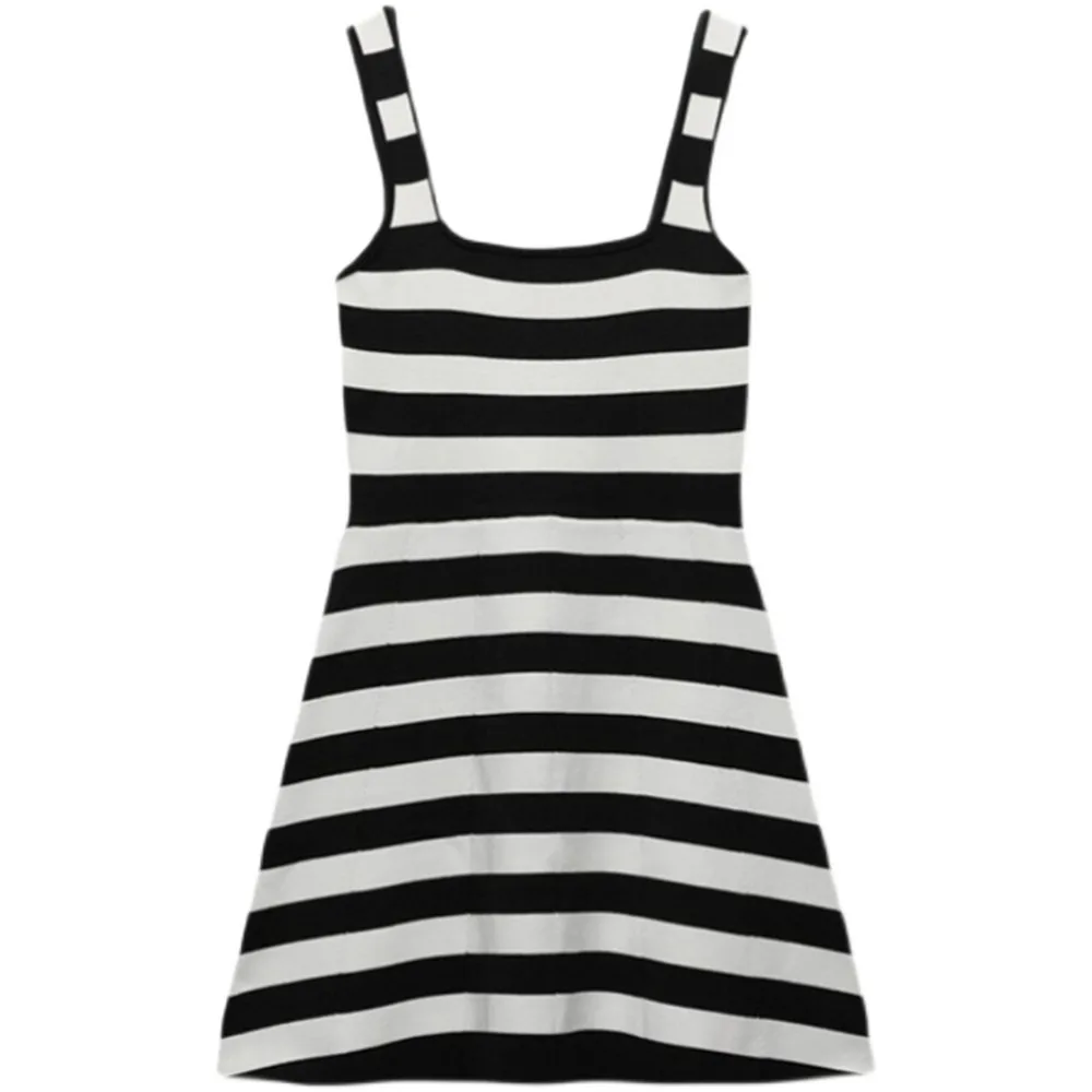 

2021 ZA summer new fashion knitted skating striped suspender mini dress for women RA 6771064 6771/064