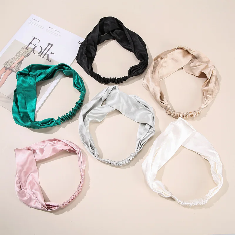 

100% шелк Scrunchie19Momme шелк тутового шелкопряда модная женская повязка на голову перекрестная повязка стильные эластичные шелковые аксессуары