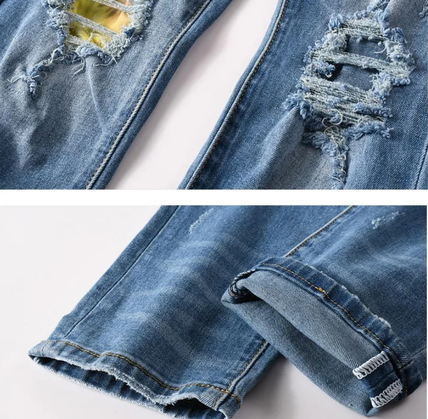 

AMIRI Pants European and American Tide Brand AMIRI Old Retro Jeans Youth Stretch Slim Pants Patch Beggar Pants