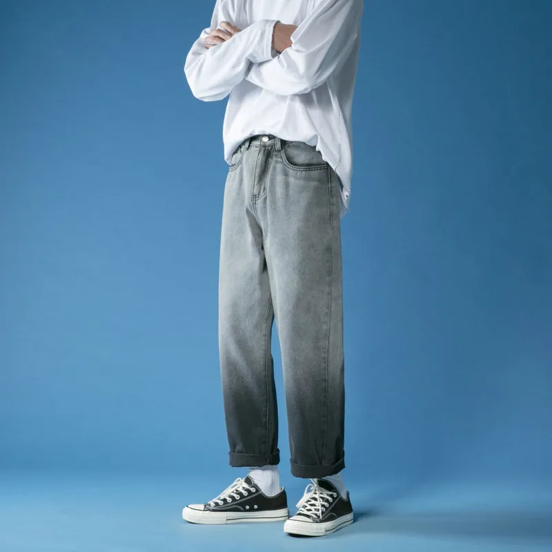 

В Корейском стиле широкие джинсы мужские модные повседневные туфли в стиле ретро градиент джинсы для мужчин уличной свободные хип-хоп прям...