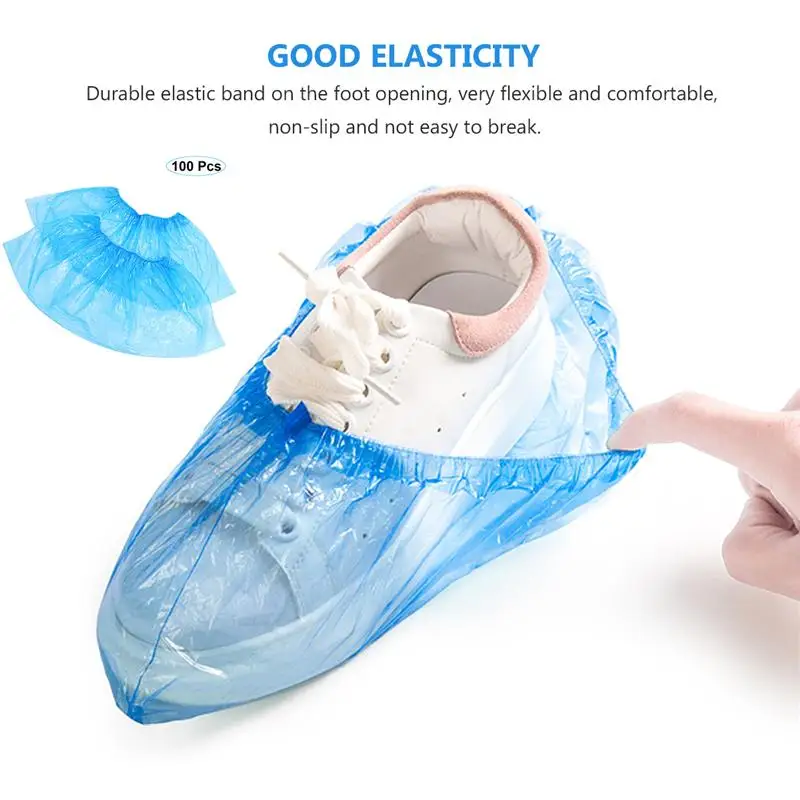 100 шт одноразовые пластиковые бахилы очистка галоши ковра (синий)|Бахилы| |