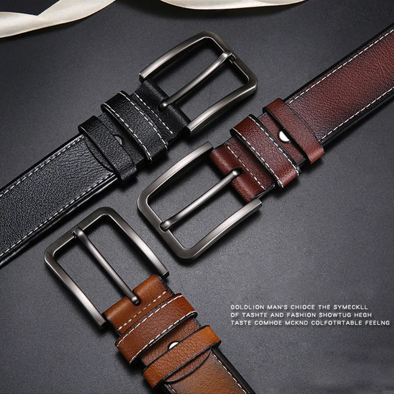 

Leather Black Cow Genuine Leather Luxury Strap Belts for Men New Fashion Classice Vintage Pin Buckle Men Belt High Quality