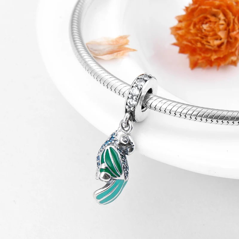Настоящее серебро 925 духовные маленькие попугаи зеленые эмалированные Подвески