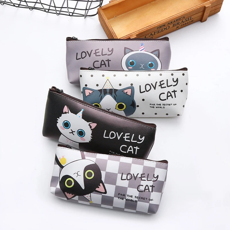 

Kawaii Animal Cat Pu Leather Pencil Case Office Student Stationery School Supplies Pen Cases