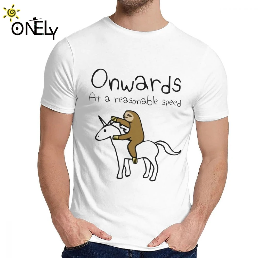 

Man's O-neck Onwards At A Reasonable Speed Sloth Riding Unicorn Tee Shirt New Arrival For Men Soft Homme Tee Shirt Wholesale