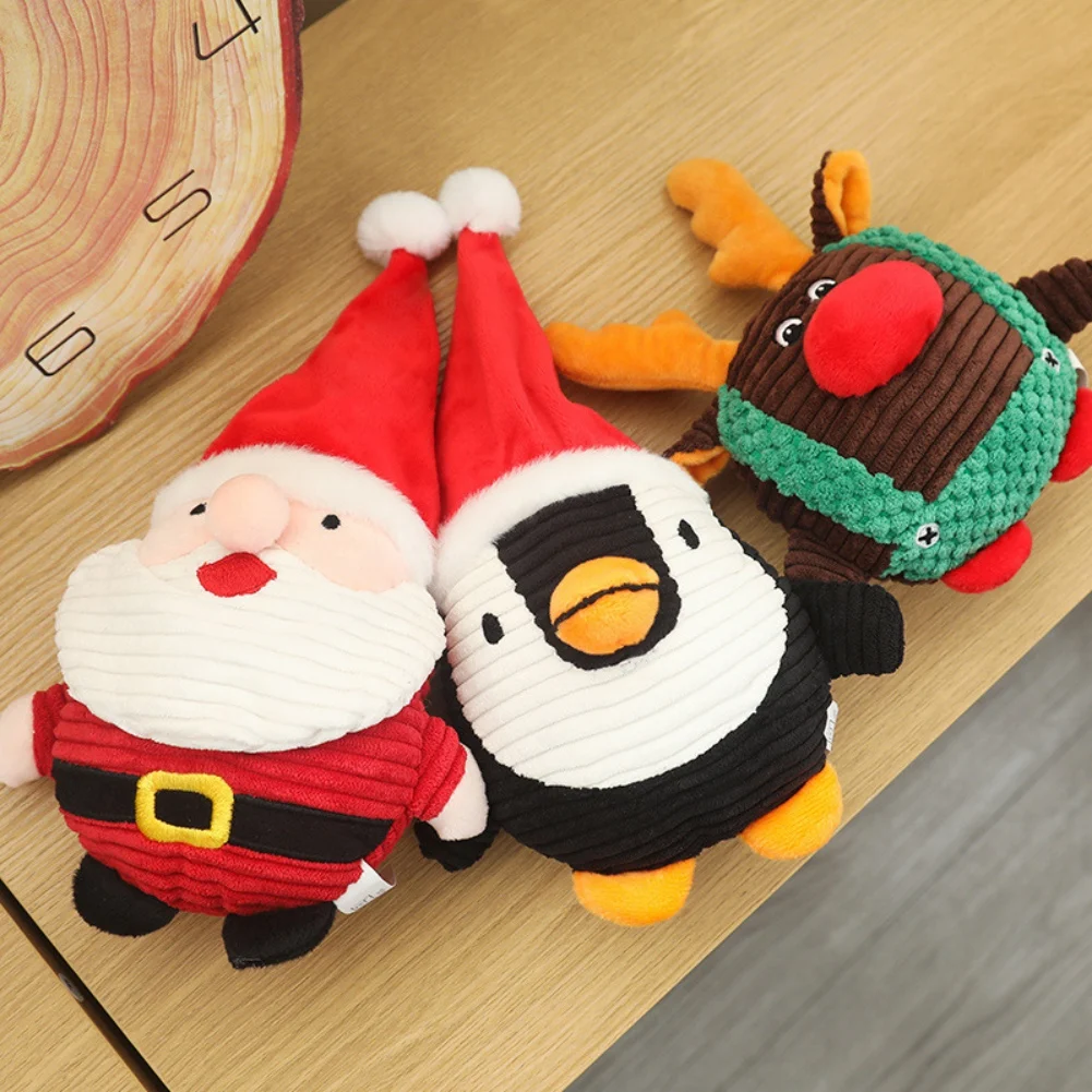 

Christmas Santa Claus Elk Plush Toys Dog Squeaky Toys For Small Medium Dogs Interactive Bite-resistant Chew Toy Christmas Gift
