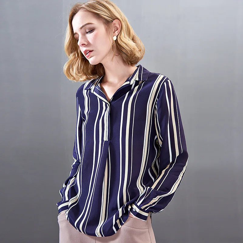 women s blouses and tops silk floral office formal casual shirts plus large size 2019 summer sexy Haut femme navy blue striped
