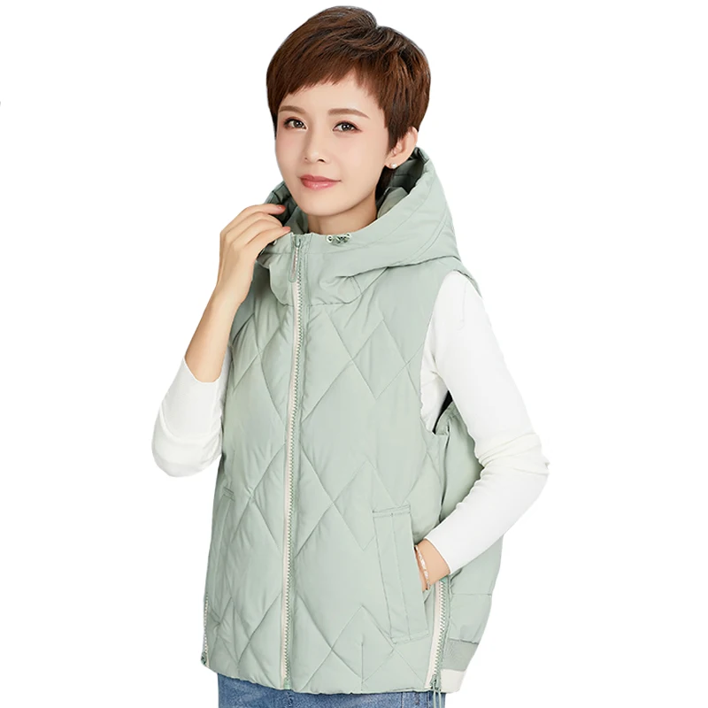 Жилет женский короткий зимний однотонная Свободная куртка с капюшоном в