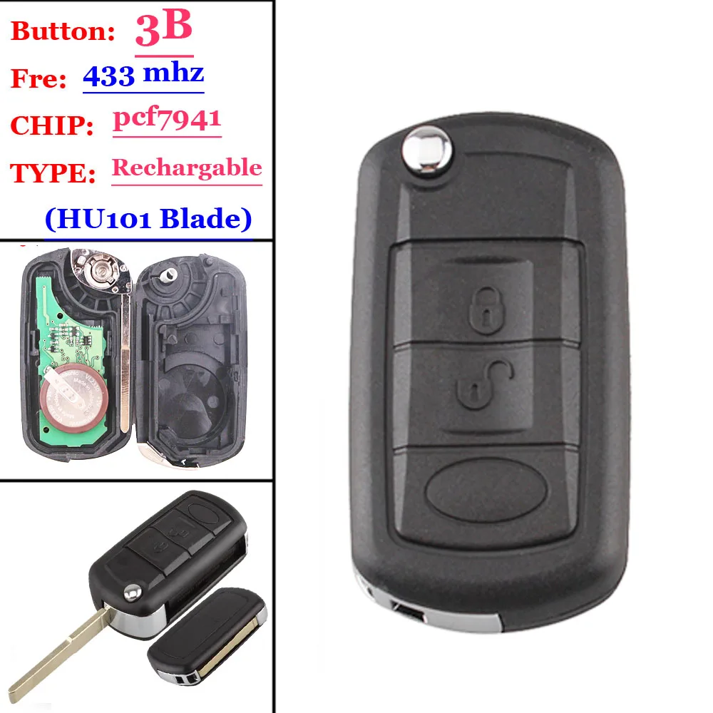Флип-ключ с дистанционным управлением для Landrover LR3 Range Rover Sport HU101 434 МГц, 3 кнопки, чип ID46 на плате.
