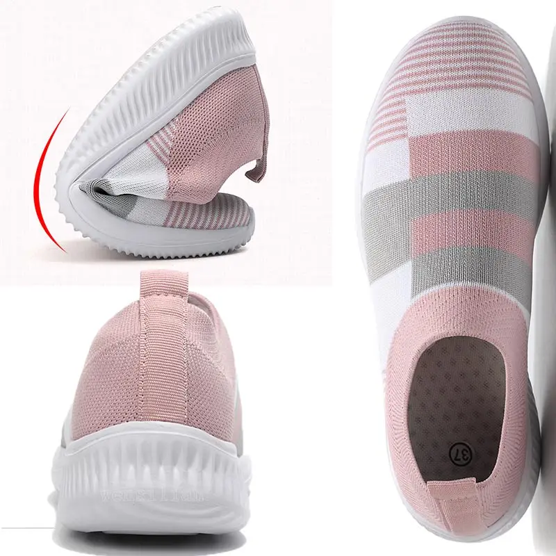 

Vulcanized Shoes Sneakers Women Trainers Knitted Sneakers Ladies Slip-on Sock Shoes Sparkly Crystal Zapatillas Mujer Casual 2020