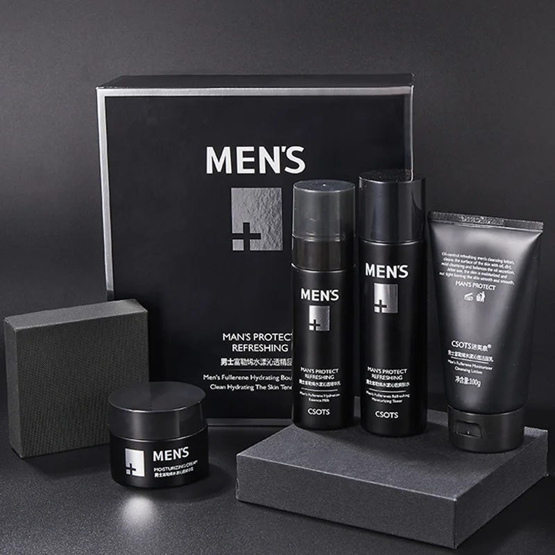 Men's fullerene water rippling through the boutique four-piece set cleanser Moisturizing Repair cream essence box makeup |