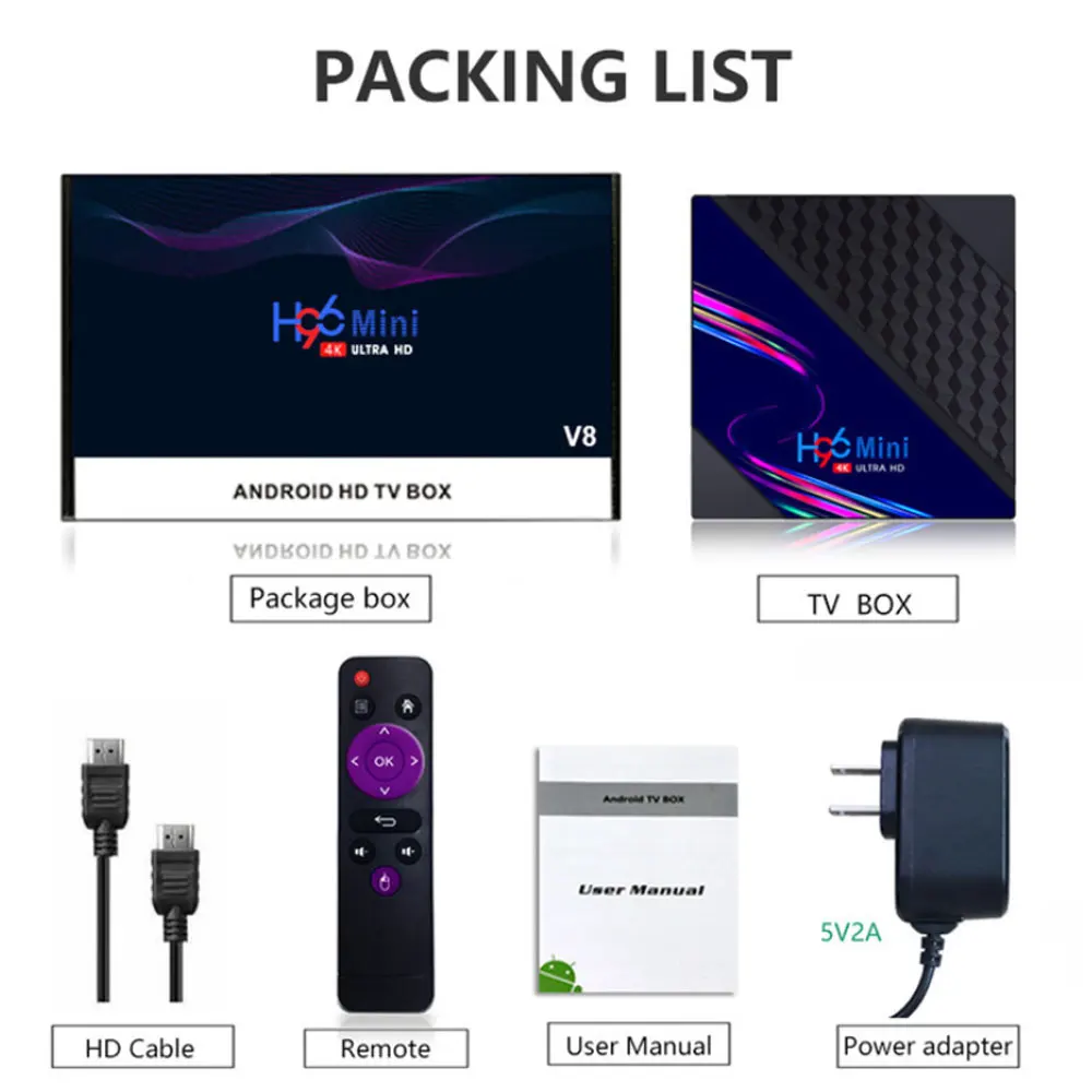 Приставка Смарт-ТВ H96 Mini V8 Rk3228A 1 ГБ/2 ГБ + 8 ГБ/16 Android 10 0 4K HD сетевая телеприставка для