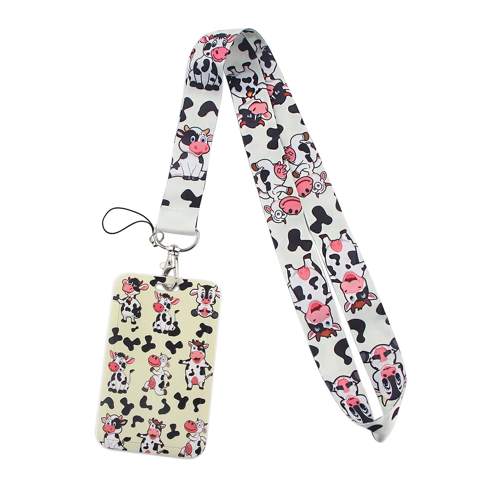 

DZ1580 New Cute Cows Office lanyard card ID Badge Holder Keychain Pass Gym Mobile Kids Key Holder Key Rings Gifts for Friend