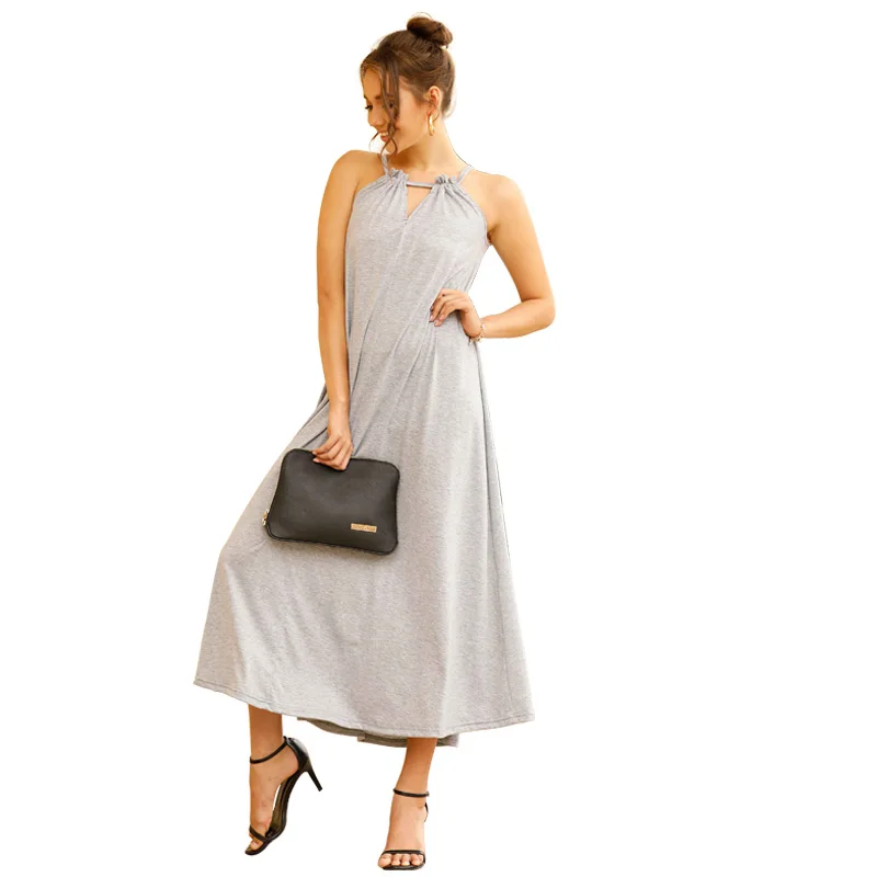 

Dress Women Fashion New Sexy Sling Dress Women Summer Slim Beach Holiday Solid Color Dress