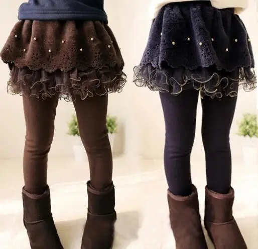 

New Winter Girls Thick Leggings Lace Skirt Legging For Kids Cotton Children Pants Baby Tutu Pants Toddler Warm Trousers