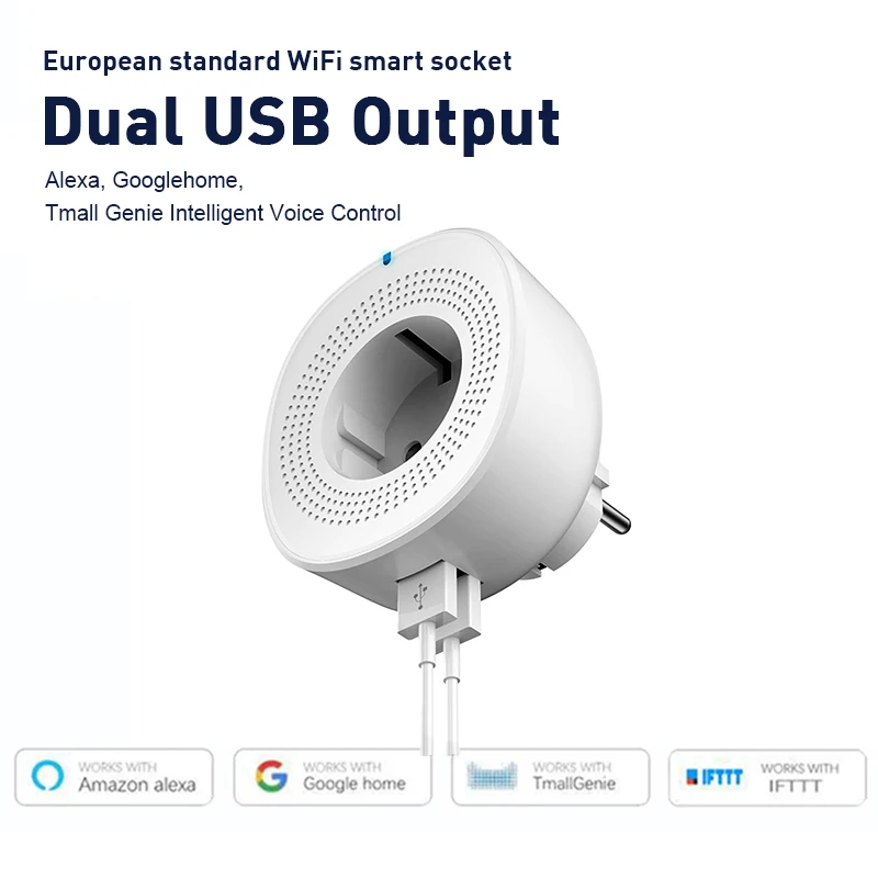 

Smart Plug EU 10A Smart WiFi Socket Smart Home With 2 USB Port Monitor Timing Function Works With Alexa Google Assistant
