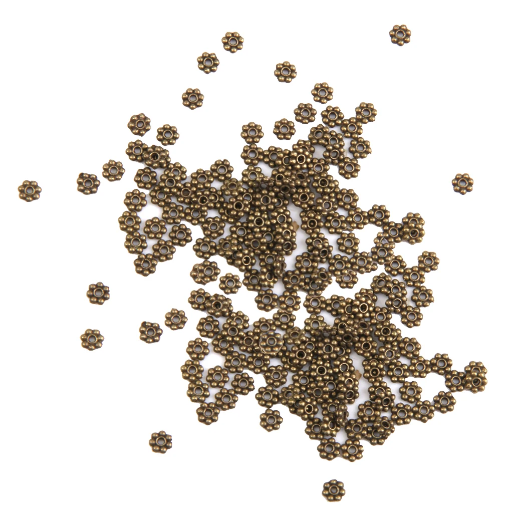 

200 Flower/Snowflake/Daisy Rondelle Spacer Beads Charms-Antique Bronze
