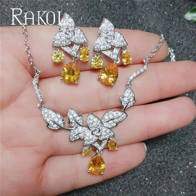 RAKOL Корея простой желтый зеленый цвет кубического циркония ожерелье в форме