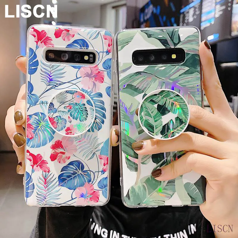

Holder Phone Case For Samsung Galaxy Note 10 9 + Pro S8 S9 S10 Plus A10 M10 A20 A30 A50 A30S A20S A70 Soft IMD Laser Rose Floral