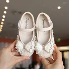 Детские туфли принцессы, мягкие вечерние туфли для девочек, модные блестящие Нескользящие Детские туфли для девочек со стразами и бантом, новинка 2022 G40