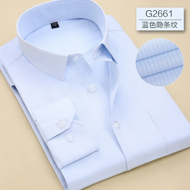 Plus Large Size 7XL Mens Work Shirt Long Sleeve Business Casual Shirt Slim Fit Classic Solid Striped Male Social Dress Shirts