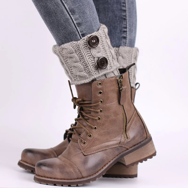 Женские вязаные шерстяные носки теплые короткие дужки на пуговицах для ухода за ногами|Гетры| |